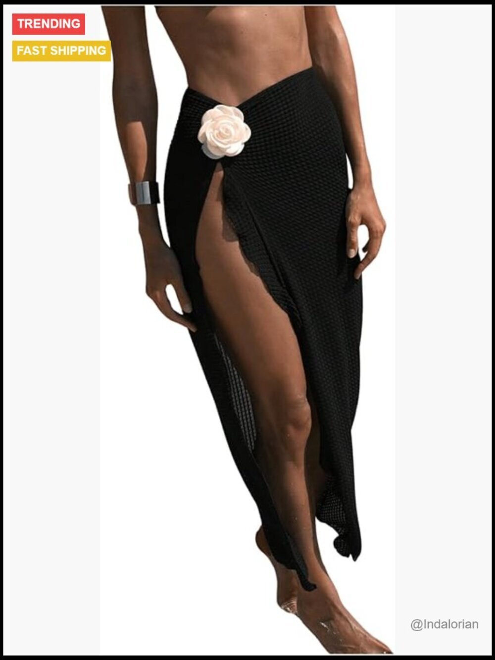 3D Flower Crochet Beach Cover Up Skirt with Split Thigh, Sheer, Lightweight